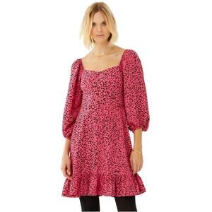 NWT Scoop Square Neck‎ Mini Dress Pink Animal Print Dotted Size: Small